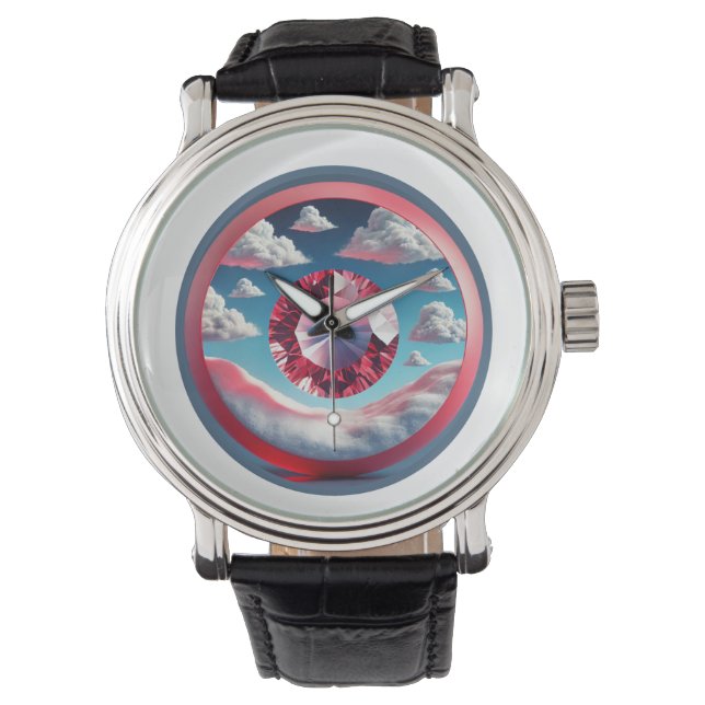 Vintage Black Leather Strap Manar Watch" Armbandsur (Framsida)