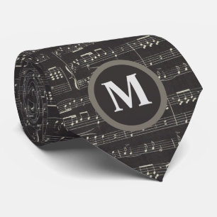 Vintage Black Monogram-musikanteckning Mönster Slips
