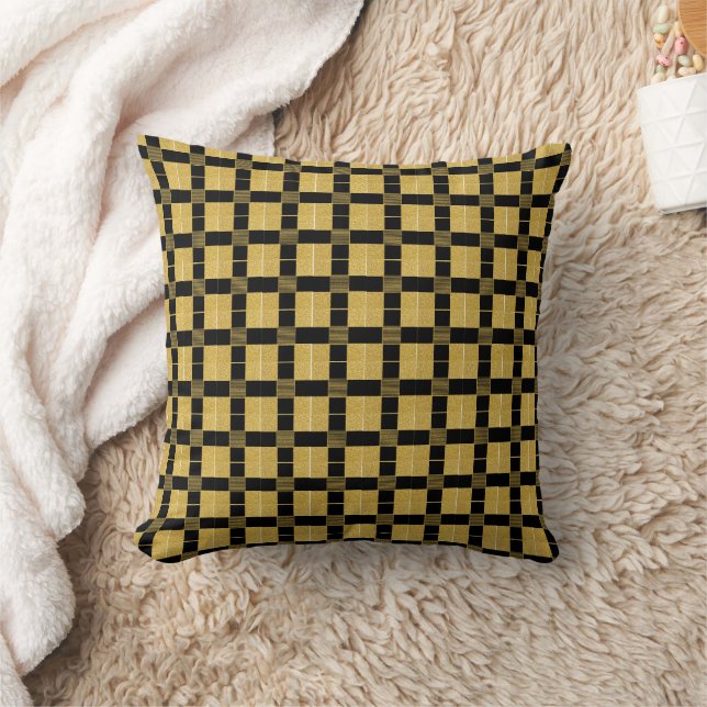 Vintage Black och Golden Bufallo plaid mönster Kudde (Filt)