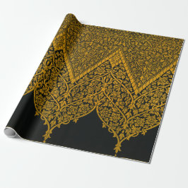 Vintage Black och Guld indisk Blommönster Presentpapper