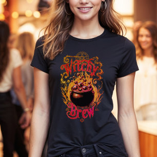 Vintage Black Orange Witch Brew Halloween Costume T Shirt