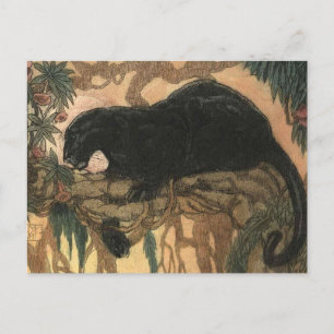 Vintage Black Panther Cat Vykort