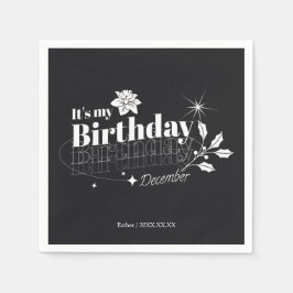 Vintage Black Personalized December Birthday Pappersservett