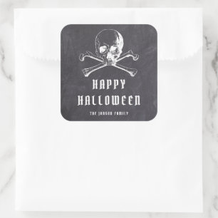 Vintage Black Pirat Skull & Bones Halloween Fyrkantigt Klistermärke