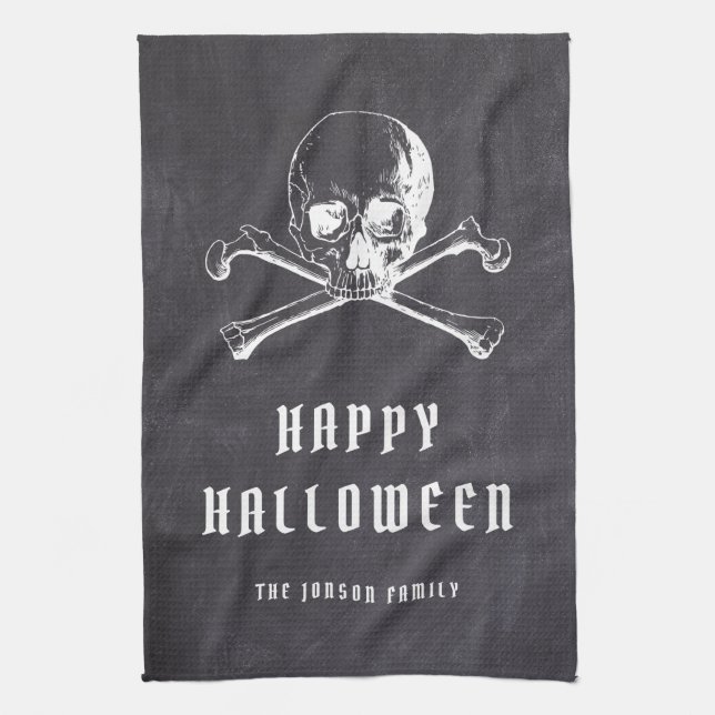 Vintage Black Pirat Skull & Bones Halloween Kökshandduk (Vertikal)