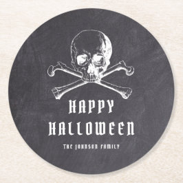 Vintage Black Pirat Skull & Bones Halloween Underlägg Papper Rund