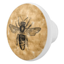 Vintage Black Queen Bee Honeycomb Ceramic Knob