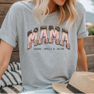 Vintage Black/Rosa Blommigt Snöre Varsity Stil Mam T Shirt