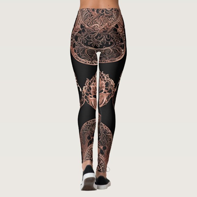Vintage Black & Rosegold AI art Leggings (Baksida)
