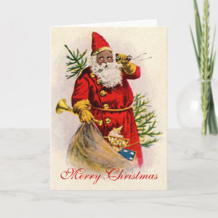 Vintage Black Santa Helgkort