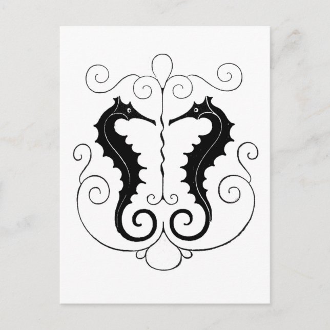 Vintage Black Seahorse Vykort (Framsida)