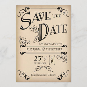 Vintage Bläck Swirls Typography Photo Save Date Spara Datumet
