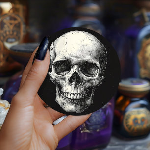 Vintage Black Victorian Gothic Skull Etching Favor Runt Klistermärke