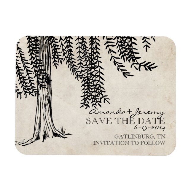 Vintage Black Weeping Willow Save Date Magnet (Horisontell)