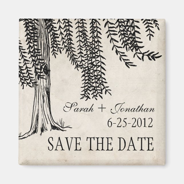 Vintage Black Weeping Willow Save Date Magnet (Framsidan)