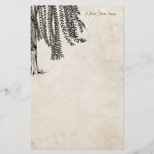 Vintage Black Weeping Willow Träd Brevpapper (Framsida)