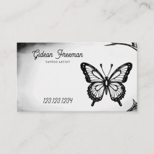 Vintage Black & White Butterfly Tattoo Artist Visitkort