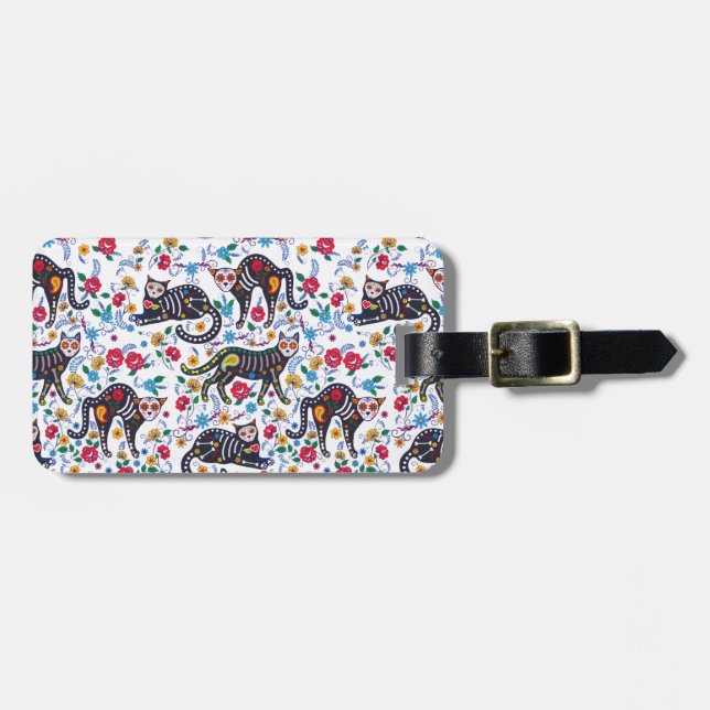 Vintage Black White Cats Halloween Gothic Blommigt Bagagebricka (Horisontell Framsida)