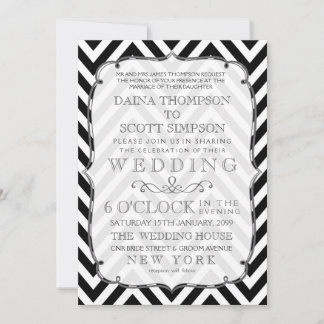 Vintage Black & White Chevron bröllopsinbjudning Inbjudningar