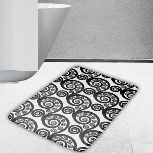 Vintage Black White Curly Swirls Fern Löv Mönster Badrumsmatta