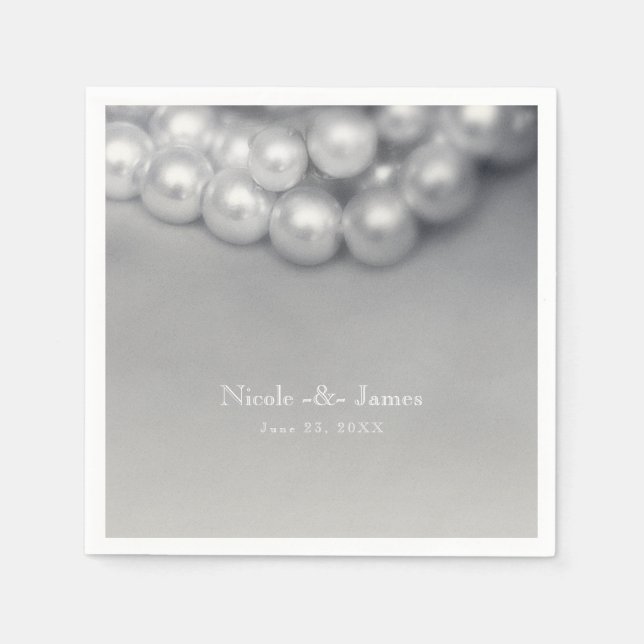 Vintage Black & White Elegant Pearls Chic Bröllop Pappersservett (Framsidan)