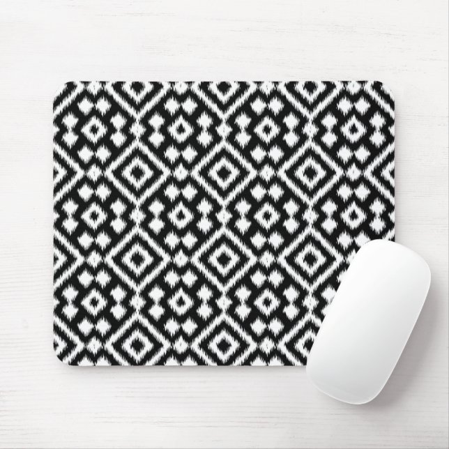 Vintage Black White Ikat Diamond Squares Mönster Musmatta (Med mus)