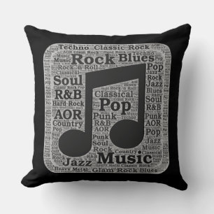 Vintage Black & White Music Genres Kudde