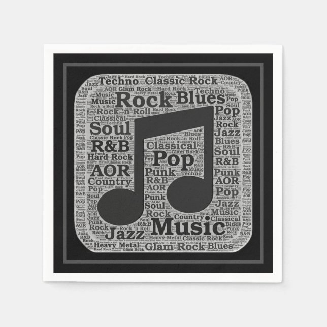 Vintage Black & White Music Genres Pappersservett (Framsidan)