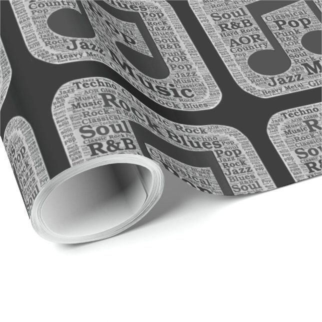 Vintage Black & White Music Genres Presentpapper (Rullad Hörn)