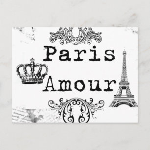 Vintage Black White Paris Kärlek Eiffel Torn Vykort