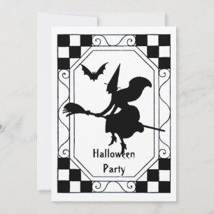 Vintage Black & White Witch's Halloween Inbjudningar