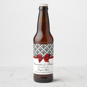 Vintage Black Wht Damask Red H Beer Flaska-etikett Ölflaska Etikett