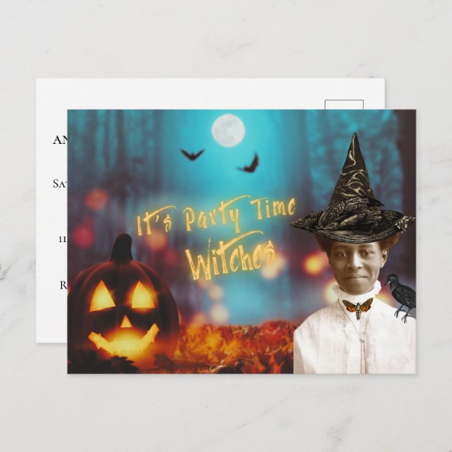 Vintage Black Witch Halloween fest Vykort (Fram/baksida)