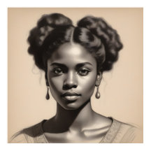 Vintage Black Woman Porträtt Sketch