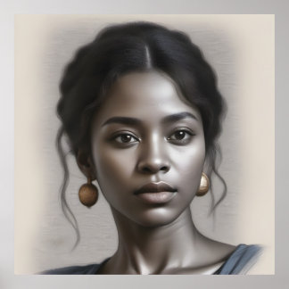 Vintage Black Woman Porträtt Sketch Poster