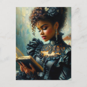 Vintage Black Woman Reading Victorian Aesthetic Vykort