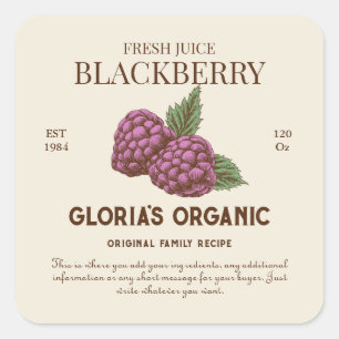 Vintage Blackberry Fruit Juice Product Label Fyrkantigt Klistermärke