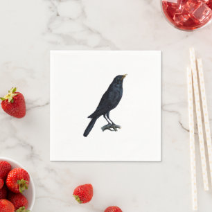 Vintage Blackbird Kråka Illustration Pappersservett