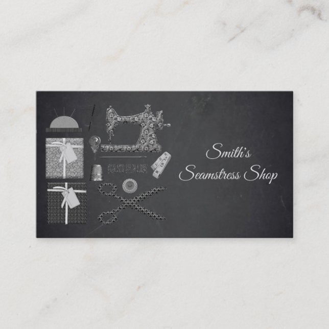 Vintage Blackboard Seamstress Visitkort (Framsida)