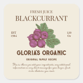 Vintage Blackcurrant Fruit Juice Product Label Fyrkantigt Klistermärke