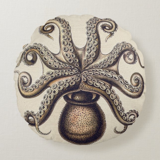 Vintage bläckfisk bläckfisk av Ernst Haeckel Rund Kudde (Framsidan)