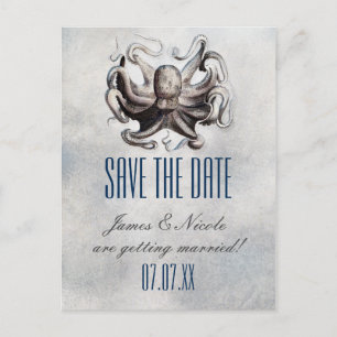 Vintage bläckfisk bröllop Save The Date vykort