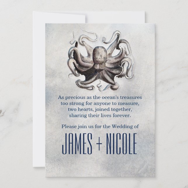 Vintage bläckfisk Havssalt Strand Bröllopsinbjudni Inbjudningar (Framsida)