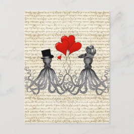 Vintage, bläckfisk och hjärta vykort