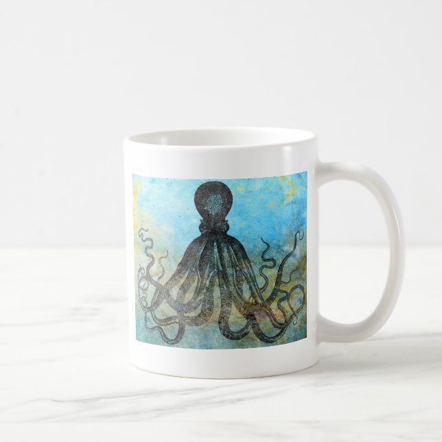 Vintage bläckfiskCollage Kaffemugg (Höger)
