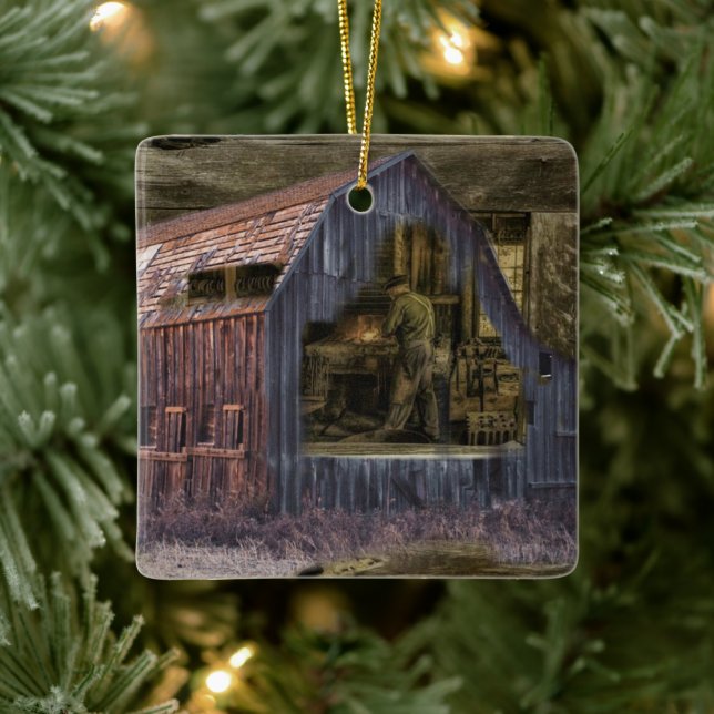 Vintage Blacksmith Shop Welder Julgransprydnad Keramik (Träd)