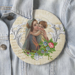 Vintage Blad Virgin Mary Jesus Rosor Knapp