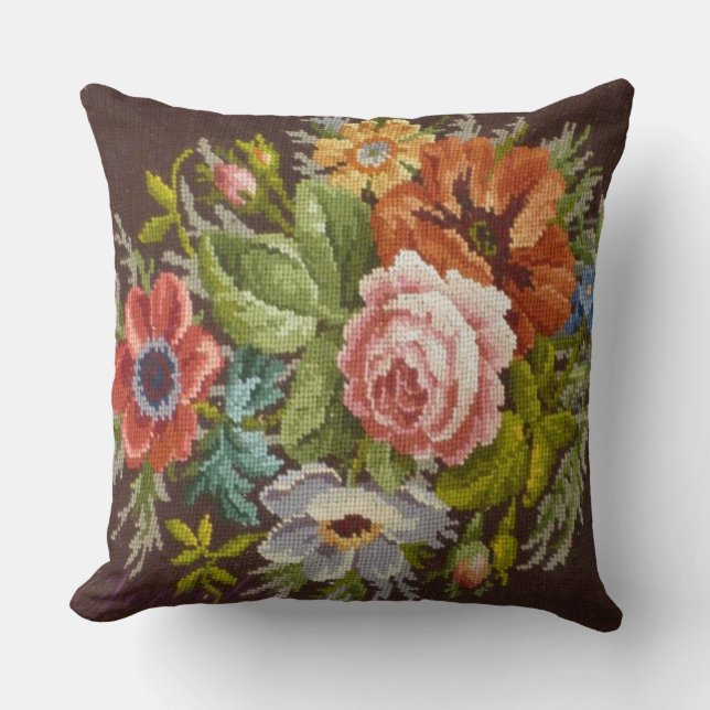 Vintage Bläddra för Blommigt av nålspetsar Kudde (Framsida)
