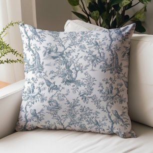Vintage blågrå Toile de Jouy naturmönster Kudde