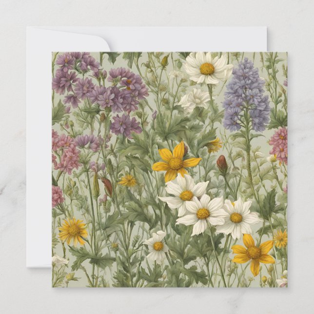 Vintage Blandad Färg Blooming Wildblommor (Framsida)